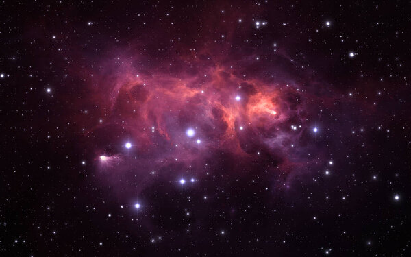 Starry night sky space background with nebula, 3D illustration