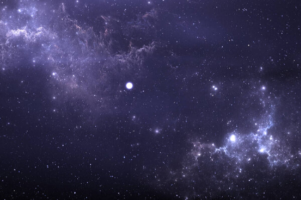 Starry night sky space background with nebula, 3D illustration