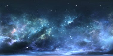 Sanal gerçeklik yıldız sistemi ve nebula. Panorama, çevre 360 HDRI haritası. Eş dikdörtgen projeksiyon, küresel manzara. 3d illüstrasyon