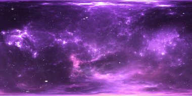 Yıldızlı uzay nebulası. Sanal gerçeklik ortamı 360 HDRI haritası. Evrenin eş dikdörtgen yansıması, küresel bir manzara. 3d illüstrasyon