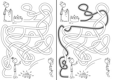 Su balonları labirent için bir çözüm siyah beyaz çocuklarla oynamaktan mutlu çocuklar