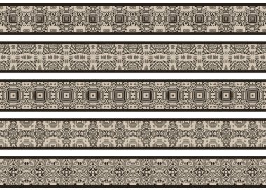 Bej ve siyah olarak soyut elementlerden oluşan beş resimli dekoratif kenarlık kümesi