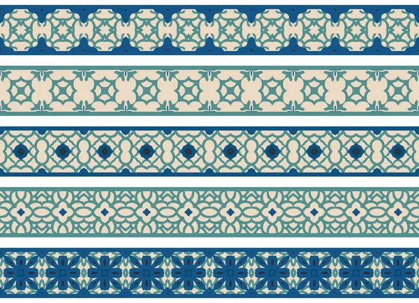 Zestaw Pięciu Ilustrowany Dekoracyjne Obramowania Elementy Abstrakcyjne Turqoise Beżowy Niebieski — Wektor stockowy