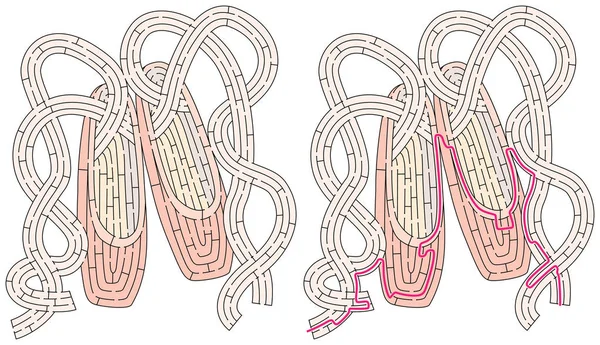 Pointe Buty Labirynt Dla Dzieci Rozwiązaniem — Wektor stockowy