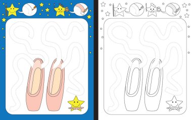 İnce motor becerileri - izleme pratik için okul öncesi çalışma sayfası satırları şerit pointe ayakkabılarla kesik.