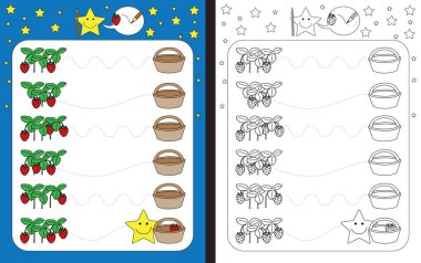 İnce motor becerileri - izleme pratik için okul öncesi çalışma sayfası satırları çilek sepeti için kesik