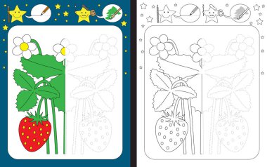 İnce motor becerileri - izleme pratik için okul öncesi çalışma sayfası satırları kesik - çilek büyüyen çizim bitirmek