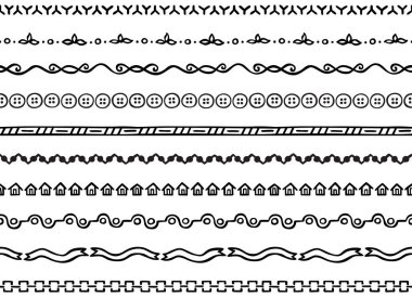 Elle çizilmiş siyah elementlerden yapılmış on resimli dekoratif dikişsiz kenar kümesi