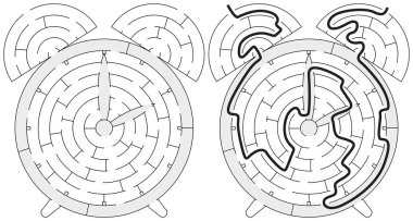 Siyah beyaz bir çözüm ile daha genç çocuklar için kolay saat labirent