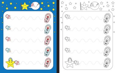 İnce motor becerileri - izleme pratik için okul öncesi çalışma sayfası satırları emzikler bebekler ağlıyor için kesik