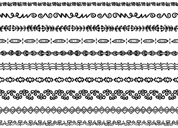 Conjunto Diez Bordes Sin Costura Decorativos Ilustrados Hechos Elementos Dibujados — Archivo Imágenes Vectoriales