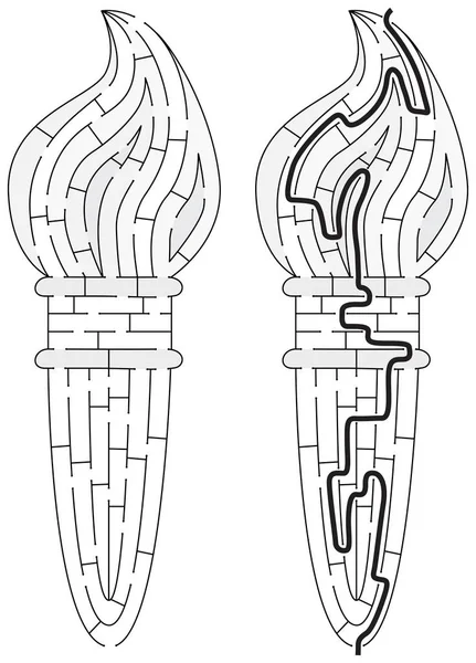 Laberinto Antorcha Fácil Para Niños Más Pequeños Con Una Solución — Archivo Imágenes Vectoriales