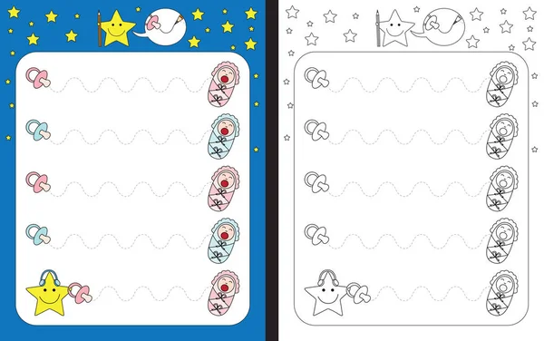 İnce motor becerileri - izleme pratik için okul öncesi çalışma sayfası satırları emzikler bebekler ağlıyor için kesik