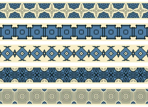 Conjunto Cinco Bordes Decorativos Ilustrados Hechos Elementos Abstractos Beige Azul — Archivo Imágenes Vectoriales