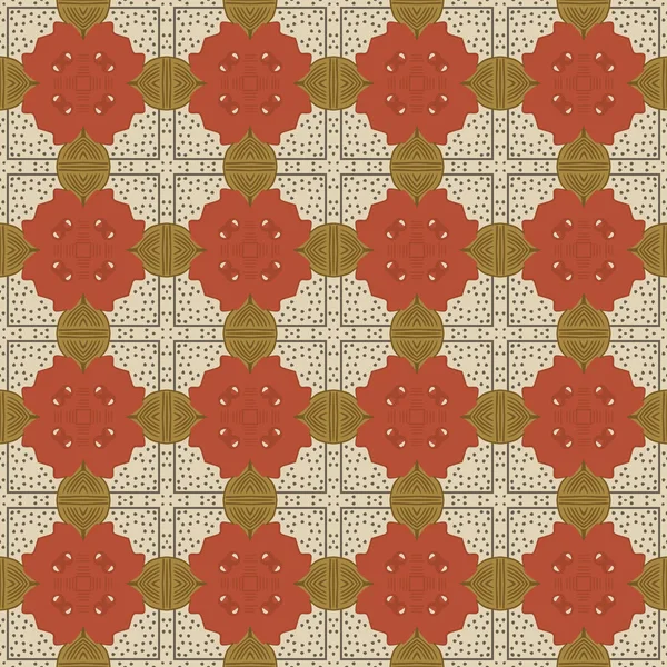 Patrón Ilustrado Sin Costuras Hecho Elementos Abstractos Beige Rojo Marrón — Vector de stock