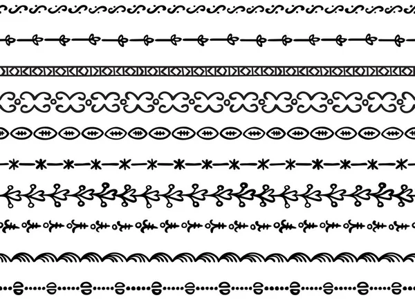 Conjunto Diez Bordes Sin Costura Decorativos Ilustrados Hechos Elementos Dibujados — Archivo Imágenes Vectoriales