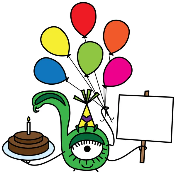 Little Monster Birthday Cake Balloons Empty Banner — Stock Vector
