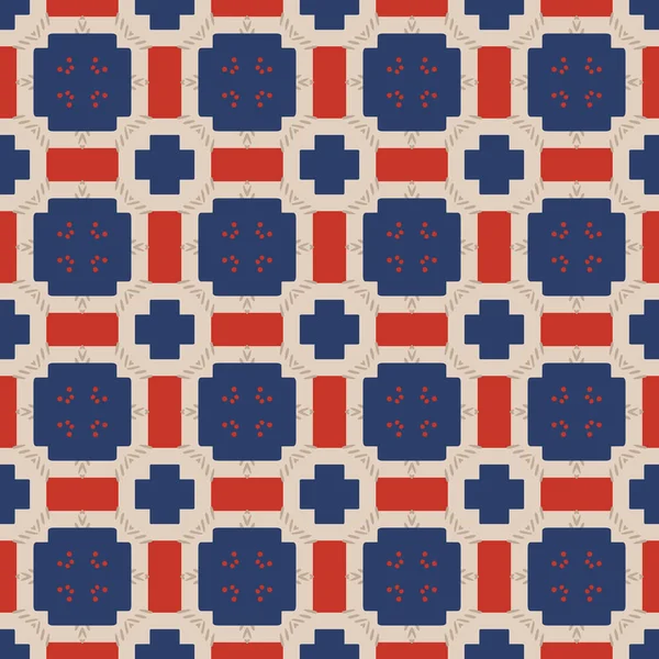 Motif Illustré Sans Couture Composé Éléments Abstraits Beige Rouge Bleu — Image vectorielle