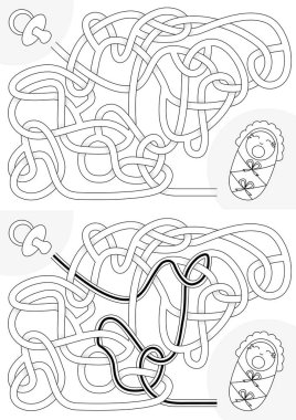 Çocuklar siyah beyaz bir çözüm için bebek labirent