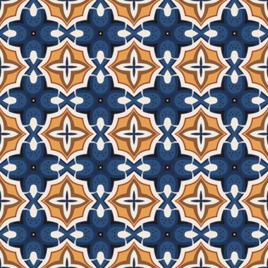 Bej, turuncu, kahverengi ve mavi soyut öğeler Dikişsiz resimli desen yapılmış