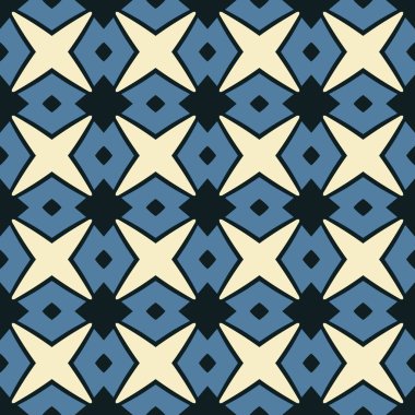 Bej, mavi ve siyah olarak soyut elementlerden yapılmış kusursuz çizilmiş desen