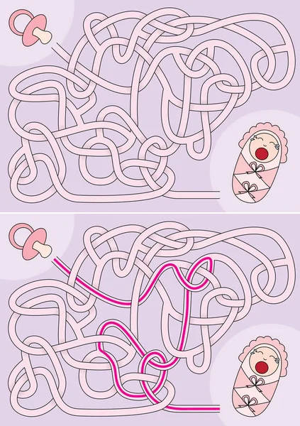 Labirin Bayi Untuk Anak Anak Dengan Solusi - Stok Vektor