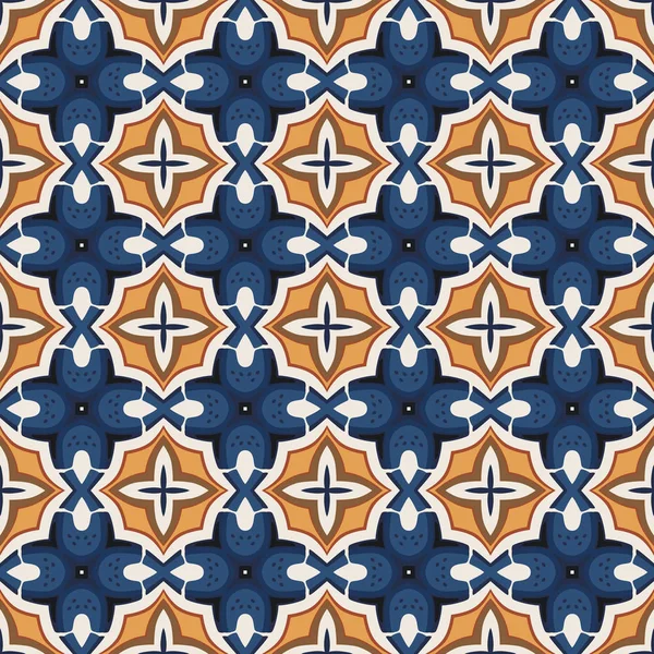 ベージュ オレンジ ブラウン ブルーの抽象的な要素のシームレスなイラスト パターン — ストックベクタ