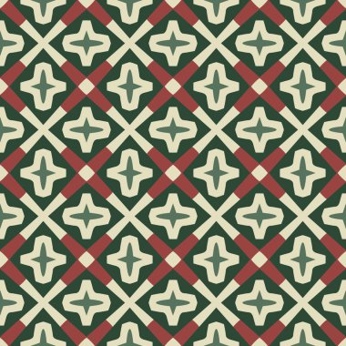 Soyut öğeler bej, kırmızı ve yeşil yapılmış sorunsuz resimli desen