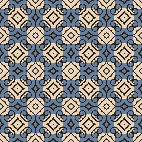 Motif Illustré Sans Couture Composé Éléments Abstraits Beige Bleu Noir — Image vectorielle