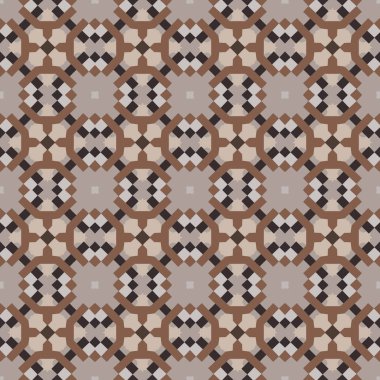 Bej ve kahverenginin farklı tonlarında soyut elementlerden yapılmış kusursuz resimli desen