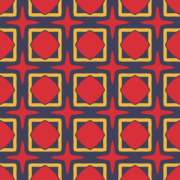 Nahtlos Illustriertes Muster Aus Abstrakten Elementen Rot Gelb Und Dunkelblau — Stockvektor