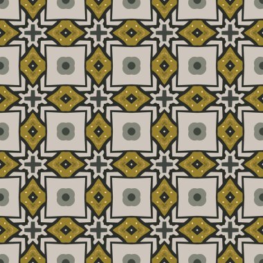 Bej, kahverengi ve siyah olarak soyut elementlerden yapılmış kusursuz çizilmiş desen