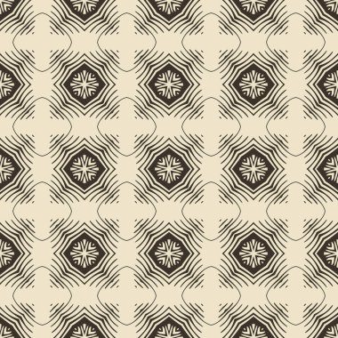 Bej ve siyah olarak soyut elementlerden yapılmış kusursuz resimli desen