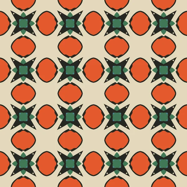 Patrón Ilustrado Sin Costuras Hecho Elementos Abstractos Beige Turquesa Naranja — Vector de stock