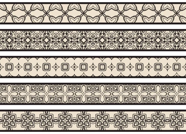 Набор Пяти Иллюстрированных Декоративных Рамок Абстрактных Элементов Бежевом Черном — стоковый вектор