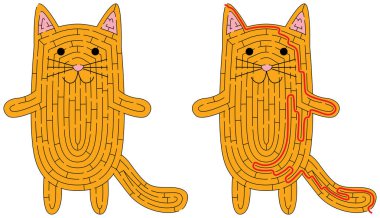 Çözümü olan çocuklar için kedi labirenti