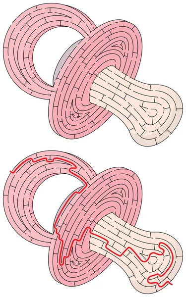Labyrint Dudlíku Pro Děti Řešením — Stockový vektor