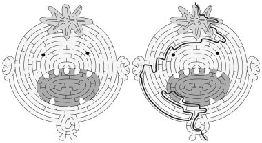 Siyah beyaz çözümü olan çocuklar için küçük canavar labirenti.
