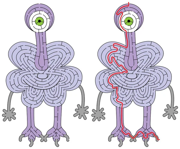 Pequeño Laberinto Monstruos Morados Para Niños Con Una Solución — Archivo Imágenes Vectoriales