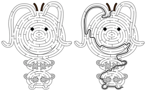 Labirin Monster Kecil Untuk Anak Anak Dengan Solusi Hitam Dan - Stok Vektor