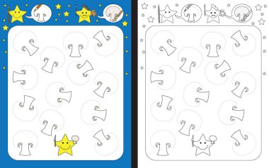 İnce motor becerileri - izleme pratik için okul öncesi çalışma sayfası satırları ortak mantar dilimleri kesik