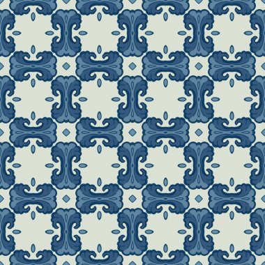 Bej ve mavi tonlarında soyut elementlerden yapılmış kusursuz resimli desen