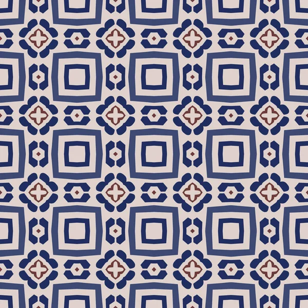 Patrón Ilustrado Sin Costuras Hecho Elementos Abstractos Beige Azul Marrón — Archivo Imágenes Vectoriales