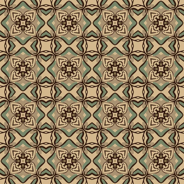 Patrón Ilustrado Sin Costuras Hecho Elementos Abstractos Beige Turquesa Marrón — Vector de stock