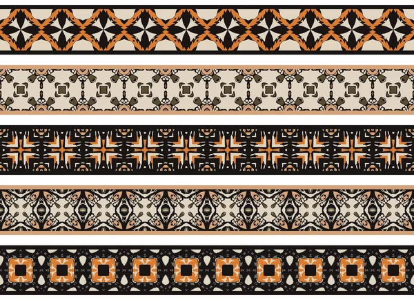 Conjunto Cinco Bordes Decorativos Ilustrados Hechos Elementos Abstractos Beige Naranja — Archivo Imágenes Vectoriales