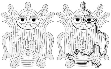 Siyah beyaz çözümü olan çocuklar için küçük canavar labirenti.