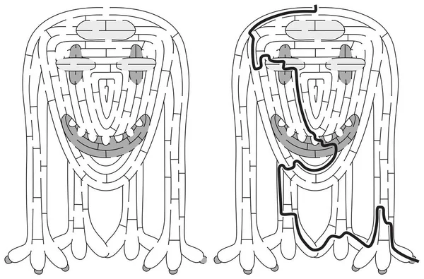 Siyah beyaz çözümü olan çocuklar için küçük canavar labirenti.