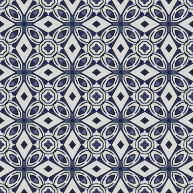 Beyaz ve mavi soyut elementlerden oluşan kusursuz çizilmiş desen