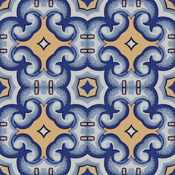 Patrón Ilustrado Sin Costuras Hecho Elementos Abstractos Blanco Amarillo Azul — Archivo Imágenes Vectoriales