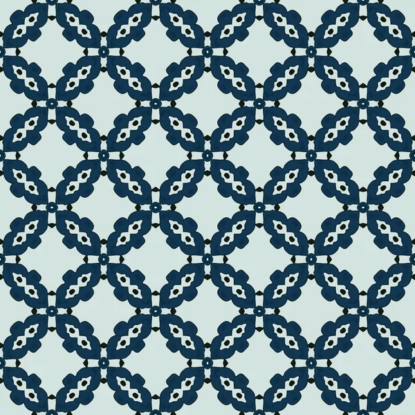 淡いグレーと青の色合いで抽象的な要素で作られたシームレスなイラストのパターン — ストックベクタ